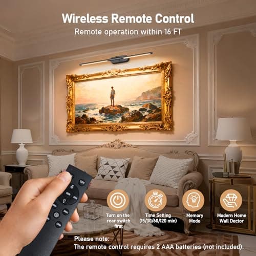 Glendan Wireless Picture Light for Wall: 24" Rechargeable Art Light with Remote & Timer, 8000mAh Battery Operated Poster Lights, 3 Color Modes & 3 Brightness Levels for Pictures, Gallery, Frame - Thumbnail 5