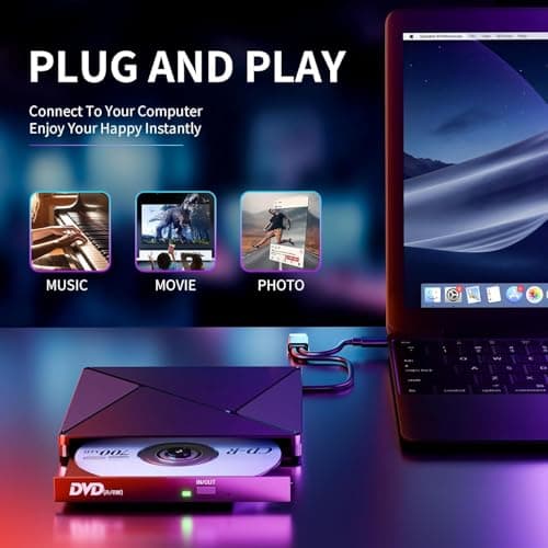 Umaniy DVD Player for Laptop, External CD Drive for Mac, USB 3.0 USB C Portable CD Burner External Disk Drive, DVD Reader Writer ROM Drive Compatible with Laptop Desktop Mac,Windows 10/8/7 Linux - Thumbnail 4