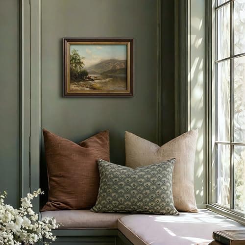 Framed Canvas Wall Art Vintage Mountain Landscape, Cows Nature Wall Art, Rustic Country River Scene Canvas Prints Wall Art for Living Room Bedroom Home Decoration, 12"x10" - Thumbnail 4