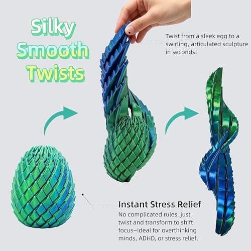 JimSeiSei 3D Printed Fidget Toy, Twisty Dragon Eggs, Spiral Slippery Egg Fidget Toy, Stress Relief Sensory Desk Toy for Adults and ADHD, Rotating Focus Anxiety Relief Pocket Toy (Bluegreen) - Thumbnail 3