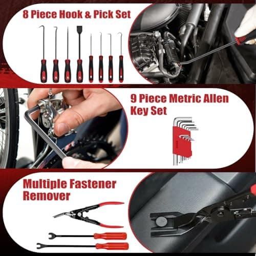 Sundpey 132-PCs Car Tool Kit - Portable General Basic Home and Automotive Repair Tool Set with Drawer for Men Women with Hook & Pick & Fastener & Valve Stem Removal Tools for RV Truck Motorcycle Bike - Thumbnail 5