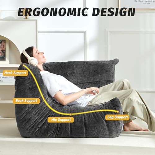 Homguava Bean Bag Chair, Giant Beanbag Chairs for Adults, Memory Foam Fireside Chair, Large Lazy Floor Sofa, Corner Chair with High-Rebound Foam, Lounge Chair for Living Room, Bedroom (Grey, Corner) - Thumbnail 3