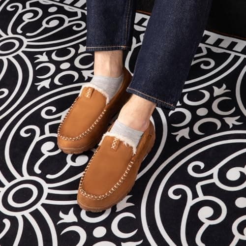 BOVTY House Slippers for Men Moccasins - Memory Foam&Warm Plush Indoor Outdoor Slip-on Loafers Beige - Thumbnail 2