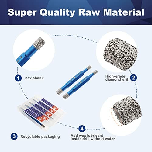 Dry Diamond Tile Drill Bit - BRSCHNITT 2pcs 6/6mm 1/4 inch Double-Ended Diamond Hole Saw for Porcelain Tile Ceramic Stone Granite Marble,Hex Shank Drilling - Thumbnail 6