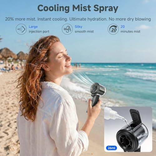 COKUNST Handheld Fan with Mist Spray & 1-100 Speed, Toggle Button & LED Digital Display, 3000mAh USB Rechargeable, 16000 RPM Turbo Mini Fan for Travel Outdoor Camping Makeup Home Office – Black - Thumbnail 3