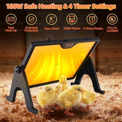 Gyrivav Brooder Plate for Chicks with Remote Control, Double-Sided Chick Heat Plate, Night Light, 4 Timer Modes, LED Light, Adjustable Angle & Temp Display, 180W for Chicks/Ducks/Cats/Dogs (Black) - Thumbnail 2