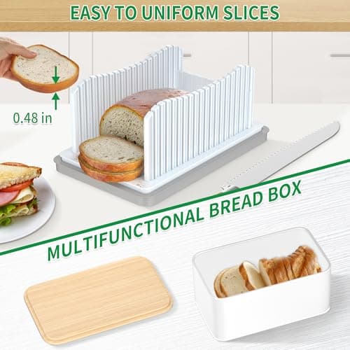 CAWIU Bread Slicer for Homemade with Box, Foldable Bread Cutter with Crumb Tray, Adjustable Width Bread Slicing Guide for Loafs, Sandwiches, Bagels, and Cakes - Thumbnail 3