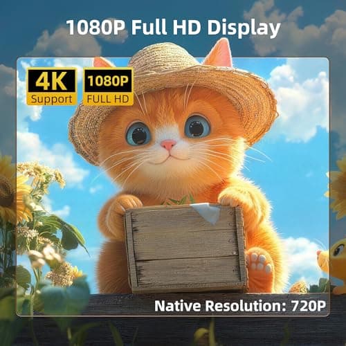 Mini Projector, Portable Projector 4K & Full HD 1080P Support, 270° Rotation Outdoor Projector, Movie Projector Compatible with Smartphone, TV Stick, Laptop, PS4, HDMI, USB - Thumbnail 2