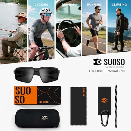 suoso Polarized Sports Sunglasses for Men: UV400 Protection Wrap Around Women Sun Glasses for Fishing Golf Running TR90 - Thumbnail 2