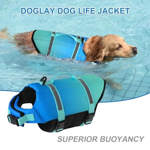 Doglay Dog Life Jacket, Life Vest for Swimming and Boating, Adjustable Puppy Life Jacket with Reflective Stripes, Superior Buoyancy Pet Swimming Vest for Small Medium and Large Dogs - Thumbnail 4