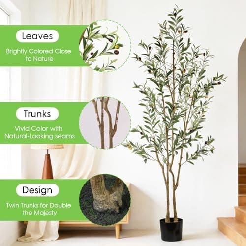 Lynadri 6ft Olive Trees Artificial Indoor 2in1, Fake Large Tall Olive Plant for Living Room Office Corner, Faux Big Decor Tree Plants Realistic Decorative with Pot - Thumbnail 5