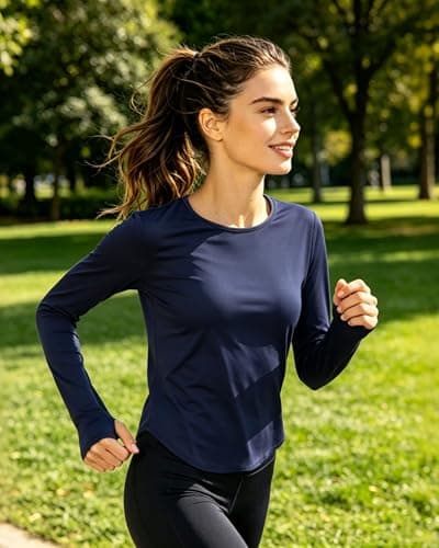 Womens Workout Tops Long Sleeve Athletic Shirts UPF 50+ UV Protection SPF Shirts Moisture Wicking Dry Fit Casual Gym Running Outdoor Hiking Navy Blue XL - Thumbnail 3