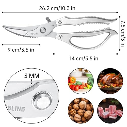 Kitchen Scissors for Food All Purpose: Heavy Duty Poultry Shears for Chicken Bone and Meat, Stainless Steel Cooking Scissors - Thumbnail 3
