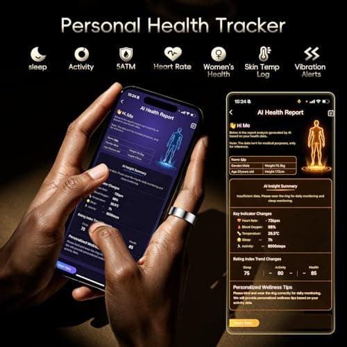 RQZ Smart Ring Fitness Tracker for Men Women, Sleep & Heart Rate Monitor, Step Counter with Vibration Alert, 5 ATM Waterproof, Compatible with iOS & Android Silver Size 8 - Thumbnail 4