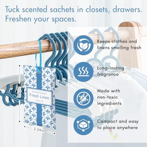 SCENTORINI Scented Sachets for Drawers and Closets, Linen Scent 14 Pack, Long-Lasting Home Fragrance Sachets Bags Wardrobe Freshener for Dresser, Closets, Clothes Storage, Suitcases - Thumbnail 3