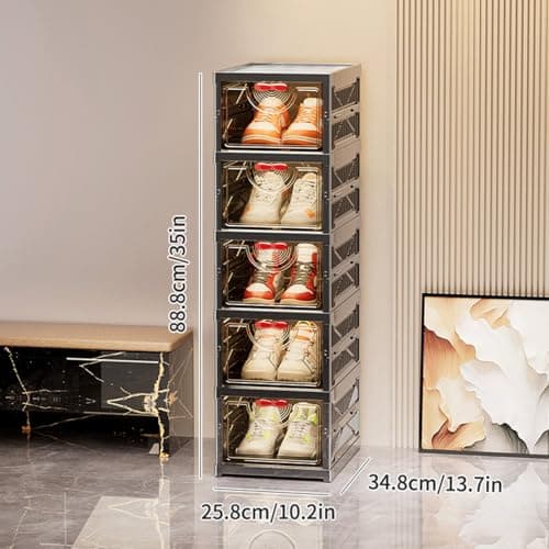 Zuocheng Foldable Shoe Rack Organizer Stackable Shoe Storage Box for Entryway, Closet & Bedroom Large Capacity Sneaker Containers Bins with Lids 5 Pack Black - Thumbnail 4