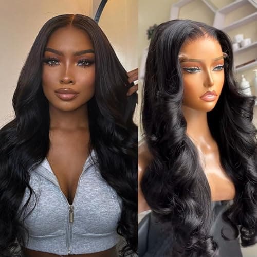DAFIY 100% Human Hair High-temperature Verification,13x6 Body Wave Lace Front Women Wigs 200 Density Glueless Natural Color 34 Inch,Free Mystery Random Jewelry Pack(order from buy-one-get-one-page) - Image 1