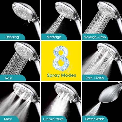 FASDUNT Shower Head with Handheld, High Pressure 8-Mode Filtered Shower Head with 80" Extra Long Stainless Steel Hose & Adjustable Bracket, Built-in Filter for Hard Water -Remove Chlorine, Chrome - Thumbnail 6