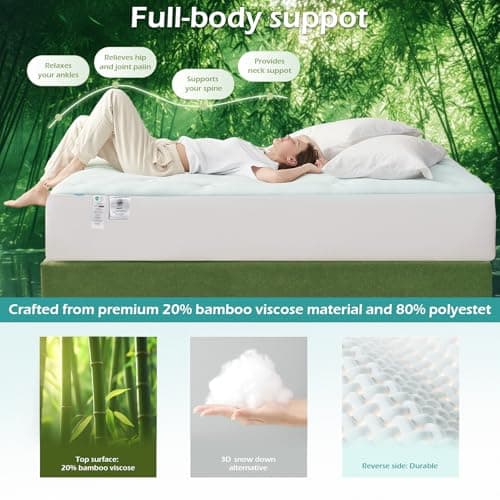 Hansleep Memory Foam Mattress Pad Topper Queen, Queen Foam Mattress Topper Viscose Derived from Bamboo, Queen Size Bed Mattress Pad Cover for Back Pain Relief, 60" x80", 60" x80", Navy Blue - Thumbnail 3