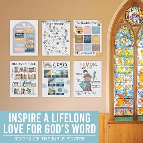 Hadley Designs Sunday School Decorations for Classroom – 9 Bible Posters for Kids, 11x14in Books of the Bible Poster, 10 Commandments, Fruits of the Spirit & More – Boho Christian Classroom Decor - Thumbnail 5