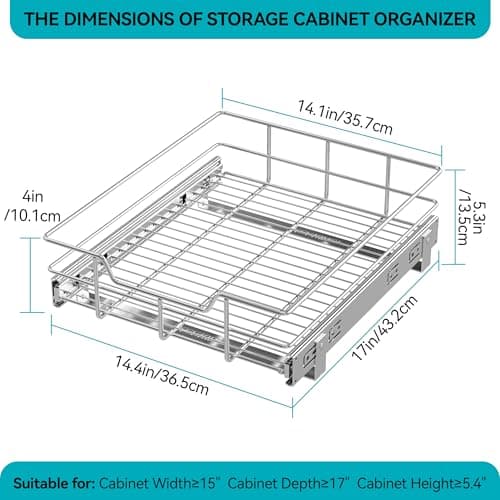 Pull Out Cabinet Organizer 15" W X 22" D, Slide Out Drawers For Kitchen Organizers and Storage, Pull Out Drawers For Cabinets Capacity Heavy Duty Caddy, Cabinet Shelves Chrome-Plated, Bathroom Pantry - Thumbnail 2