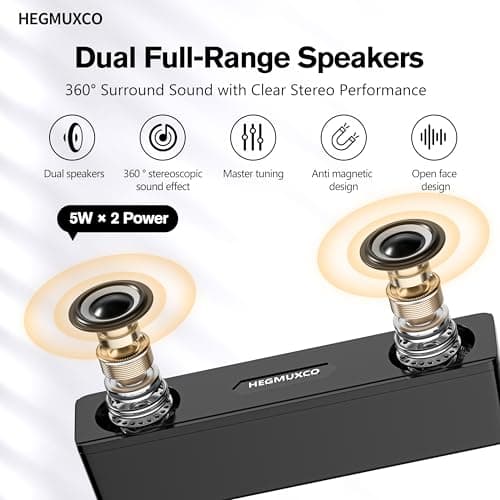Compact PC Speakers for Desktop - 10W Wired Stereo Speaker with Volume Control Knob, USB Powered, 3.5mm Audio Input, Laptop Expertly Tuned Computer Soundbar with Deep Bass for Office, Home, and Gaming - Thumbnail 2