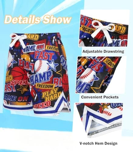 Cozople Boys Athletic Shorts Kids Basketball Baseball Graffiti Active Shorts with Pockets for Sport Exercise Activities - Thumbnail 5