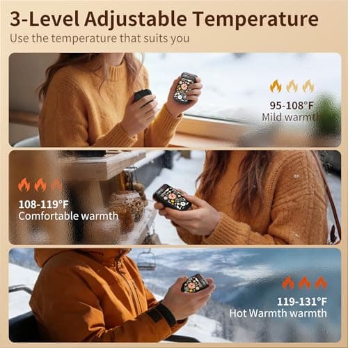 Lerat Hand Warmers Rechargeable, Hand Warmers Electric Gifts- Fast Heating Hand Warmer with 3 Heat Settings, Portable Hand Warmer Reusable Gifts for Women,Great for Camping Hiking,Black Tenacious Glow - Thumbnail 3
