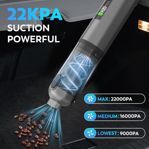 KedeeSparkle 22000Pa High Power Handheld Vacuum Cleaner, 4-in-1 Cordless Car Vacuum & Air Duster with LED Display, USB-C Rechargeable Vacuum for Car Home Office Pet Camping - Thumbnail 2