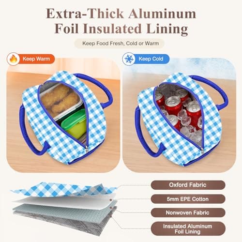 KUBYA Lunch Box for Women Adult Men, Cute Insulated Lunch Bag Women Reusable Large Lunch Boxes Tote Bag Leakproof Simple Thermal Cooler Bag for Work Office Picnic - Thumbnail 2