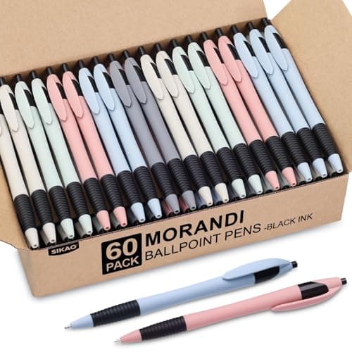 Pens Bulk, 60 Pack Morandi Ballpoint Pens Black Ink 1.0mm, No Bleed No Skip Smooth Writing, Gripped Slimster Series Click Pens with Soft Grip for Teachers, Students, Servers, School & Office Gifting - Image 1
