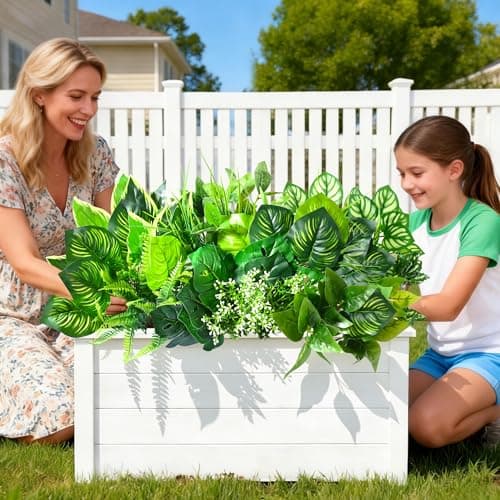 Livole 12Pcs 12 Styles Artificial Plants Outdoor Realistic UV Resistant Artificial Flowers Large Bunches Faux Plants Greenery Stems Boston Fern for Garden Porch Planter Window Box Home Decor - Thumbnail 6