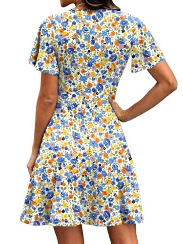 RUMIA Spring Dresses for Women 2026 Casual Wrap V Neck Lightweight Vacation Summer Dress Easter Beach Sundresses Floral Colorful XL - Thumbnail 5