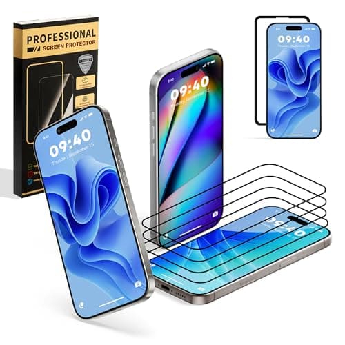 BJVVKW 4 Pack for 13 Plus/14 Plus plus screen protector 6.7Inch Tempered Glass Optional with Install Frame Sensor Protection, Dynamic Island Compatible, Case Friendly - Image 1