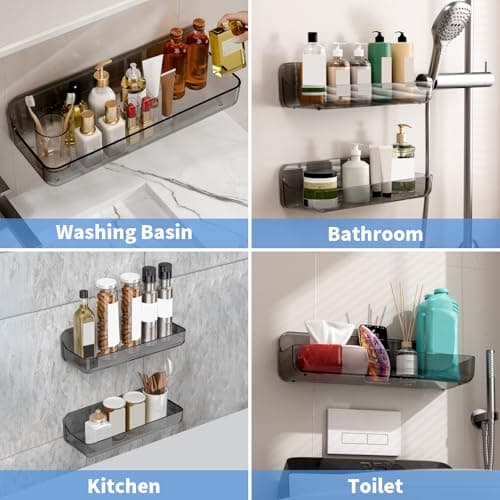 Diesisa 2pc Acrylic Wall Mounted Shower Caddy, Adhesive Shelf, Bathroom Shelves for Wall, Self Adhesive Organizer, No Drilling Hang Walls, for Bathroom, Kitchen, Living Room - Thumbnail 6