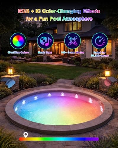 RGB+IC Pool Lights for Inground & Above Ground Pools, Submersible Underwater Pool Lights with App & Remote Control, 16M Colors, 100 Scene Modes, Timer, IP68 Waterproof, Night Swimming & Pool Parties - Thumbnail 3