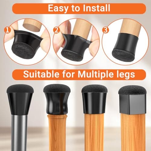 YTEACIUL Chair Leg Floor Protectors Small 24Pcs,Silicone Chair Leg Protectors for Hardwood Floors/Tiles,360°Wrapped Felt Bottom to Prevent Scratch and Reduce Noise, Round Black(Fit:0.8"-1") - Thumbnail 6