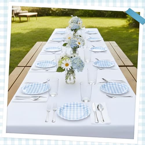 NatNarr 30 Pcs Light Blue Gingham Plates, 7 Inch Scalloped Plaid Camping Dessert Dinner Party Plates Blue and White Gingham Party Supplies for Boy Baby Shower, Wedding, Birthday - Thumbnail 5