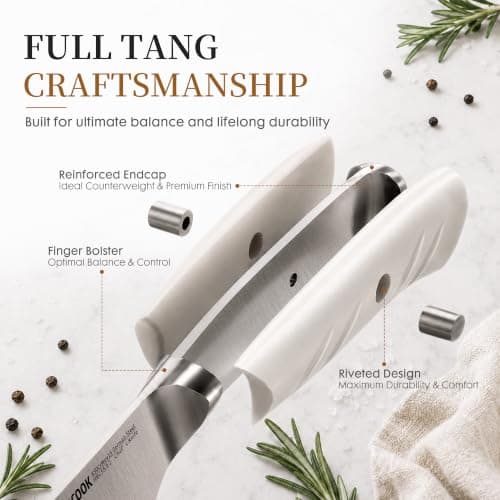 Knife Set, Astercook Kitchen Knife Set with Block, 15 Pcs Luxurious High Carbon German Stainless Steel Knives Set with Full Tang Ergonomic Handle, Dishwasher Safe Knife Set with Sharpening Rod - Thumbnail 3