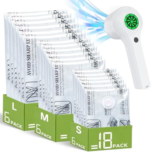 Vacuum Storage Bag with Rechargeable Cordless Pump, 18 Pack Vacuum Seal Space Saver Bags for Clothing Clothes Travel Home - Image 1