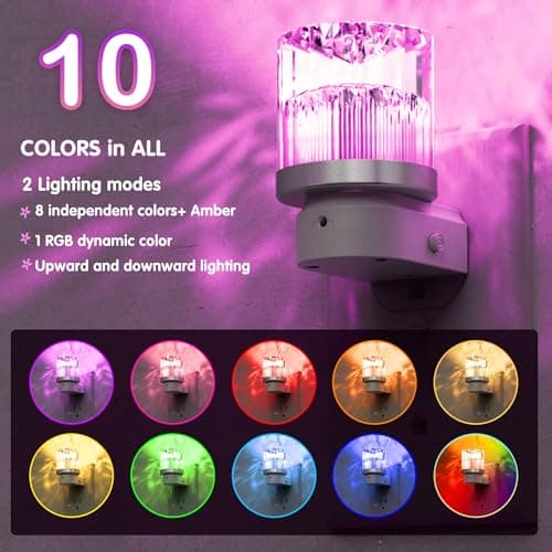L LOHAS LED Night Light, Night Lights Plug into Wall with 10 Color Change RBG Nightlight Plug in Wall, Built in Dusk to Dawn Sensor for Hallway, Bathroom, Rooms, 2 Pack - Thumbnail 3