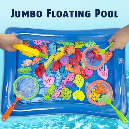 CozyBomB™ Magnetic Fishing Toys Game Set for Kids | Water Table Bathtub Kiddie Pool Party Pole Rod Net, Outdoor Plastic Floating Fish, Toddler Bath Color Ocean Sea Animals Birthday Gift Age 3-5 6 4-8 - Thumbnail 5