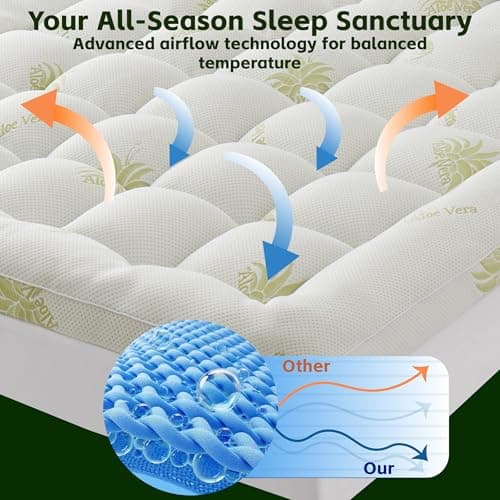 Mattress Topper Queen Size Aloe Vera Blend Viscose Derived from Bamboo Pillow Top - Extra Thick Padded Mattress Pad & Protector, Breathable Fitted Deep Pocket 8-21, Ultra Soft & Supportive 1100GMS - Thumbnail 6