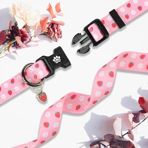 TENICER Pink Strawberry Dog Collar, Cute Pet Collars for Puppy Small Medium Large Boy Girl Dogs-M - Thumbnail 6