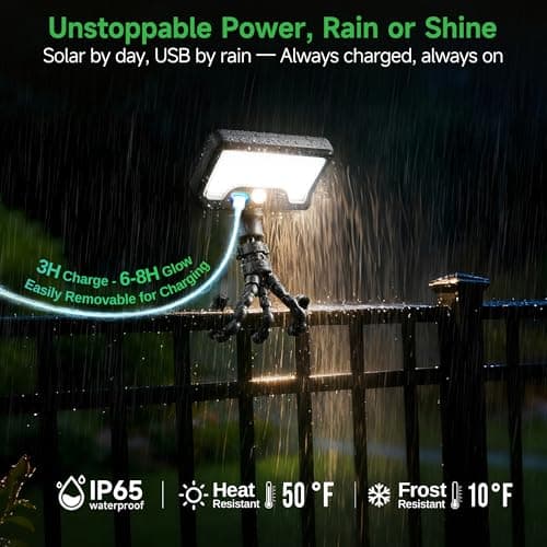Varmtalys Solar Motion Lights Outdoor with Flexible Octopus Tripod, 12V Low Voltage Lights with Type-C USB, IP65 Waterproof Directional Fixture Black for Fence Travel [2-Pack] - Thumbnail 4