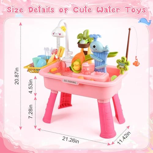 Ploomi Upgraded Toddler Sand Water Table Toy with Electric Water Pump, Kids Sand Water with Faucet/Play Food Accessories/Fishing Toy, Kitchen Play Sink Toys for Girl Boy Age 3+ - Thumbnail 2