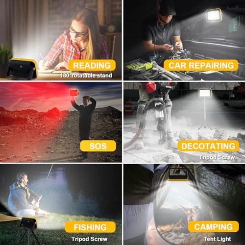 AUMIO Rechargeable Work Light with Tripod Hole, 2-Pack LED Battery Work Lightings, 40W Waterproof Portable Flood Light Cordless Job Site Lighting 180° Rotate for Garage Camping Car Repairing - Thumbnail 5