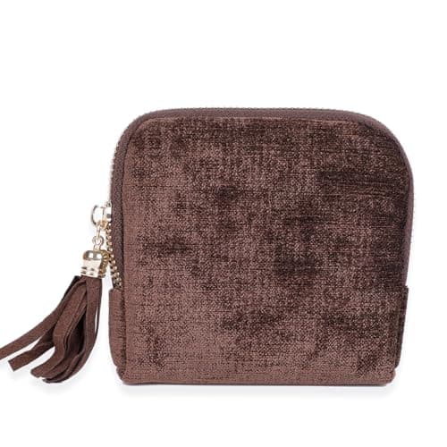 ASINGYER Travel Jewelry Storage Bag for Women, Velvet Portable Jewelry Organizer with Tassel Zipper, Small Pouches for Bracelets Necklaces Rings Earrings, Wedding Gift for Women (coffee brown) - Image 1