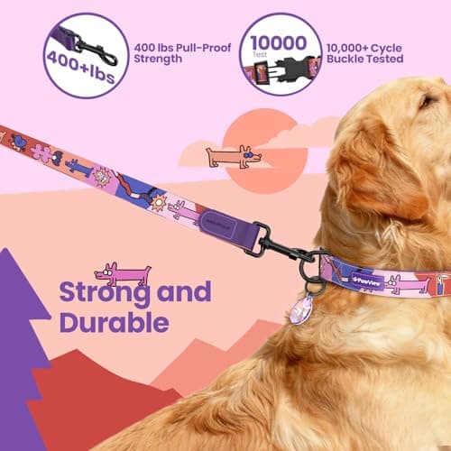 PawView Dog Collar and Leash Set, QR Tag Adjustable Pet Collar, 5 FT Heavy Duty Dog Leash, Padded Handle, Quick Release Buckle, Metal Ring, 360° Swivel Clip for Medium Dogs Walking Running (Purple, M) - Thumbnail 6