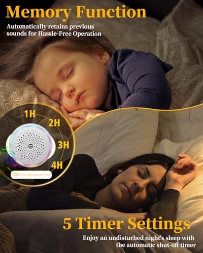 White Noise Sound Machine with 27 Soothing Sounds,Sleep Sound Timer and Memory Function - Portable Sound Machine for Baby and Adult at Home,Office,Travel and More - Thumbnail 5